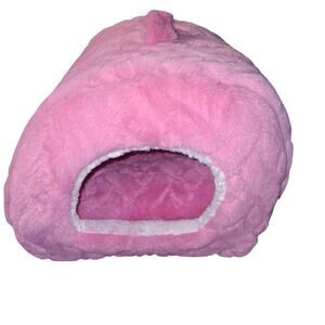 Pink Cat Bed Covered Padded Kitty Cave Cute Girly Top Handle Soft Fuzzy Faux Fur